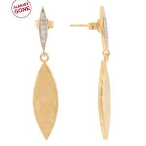 I. REISS Gold/Diamond Made In Israel 14kt Gold Diamond Dangling Leaf Earrings